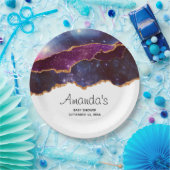 青と紫の宇宙&星と金ゴールドリボン ペーパープレート (パーティー)