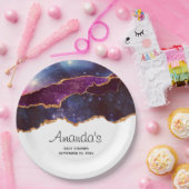 青と紫の宇宙&星と金ゴールドリボン ペーパープレート (パーティー)