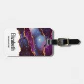 青と紫の宇宙&星と金ゴールドリボン ラゲッジタグ (正面横)