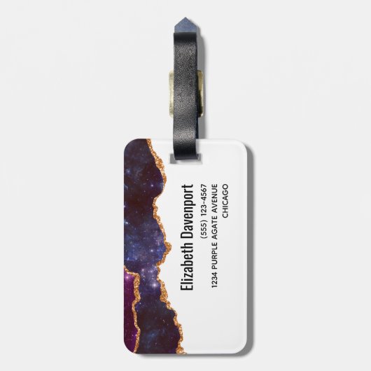 青と紫の宇宙&星と金ゴールドリボン ラゲッジタグ (裏面縦)