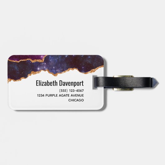青と紫の宇宙&星と金ゴールドリボン ラゲッジタグ (裏面横)