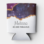 青と紫の宇宙&星と金ゴールドリボン 缶クーラー (正面)