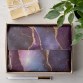 青と紫の宇宙&星と金ゴールドリボン 薄葉紙 (ギフト)