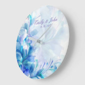 青と紫の抽象芸術の花 – 日付を保存 ラージ壁時計 (傾斜)