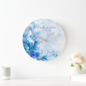 青と紫の抽象芸術の花 – 日付を保存 ラージ壁時計 (ホーム)