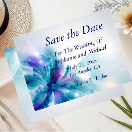 青と紫の抽象芸術フローラ日付を保存する–1 案内ポストカード