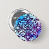 青と紫の抽象芸術マンダラボタン 缶バッジ (正面&裏面)