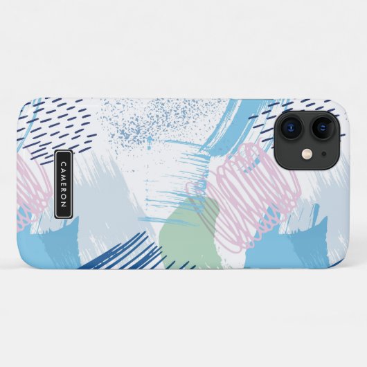 青と紫の抽象芸術模様モノグラム Case-Mate iPhoneケース (裏面(横))