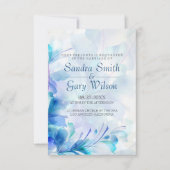 青と紫の抽象芸術結婚の花 招待状 (正面)