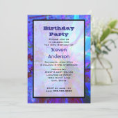 青と紫の抽象芸術誕生日パーティーの招待 招待状 (スタンド正面)