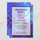 青と紫の抽象芸術誕生日パーティーの招待 招待状 (正面/裏面)