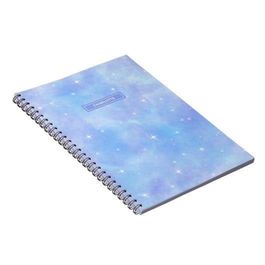 青と紫の星と雲が可愛パーソナライズされた ノートブック (右側)