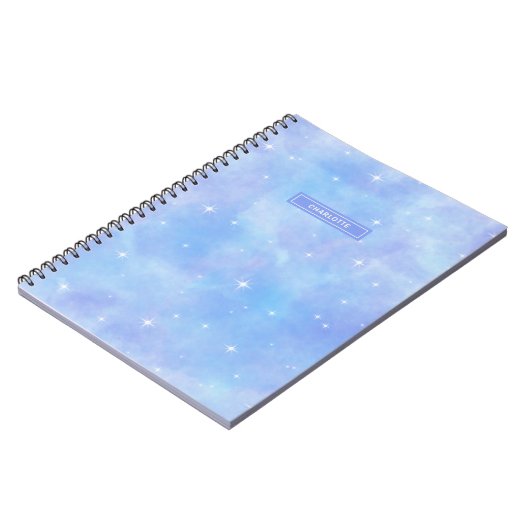 青と紫の星と雲が可愛パーソナライズされた ノートブック (左側)