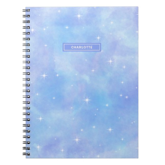 青と紫の星と雲が可愛パーソナライズされた ノートブック (正面)