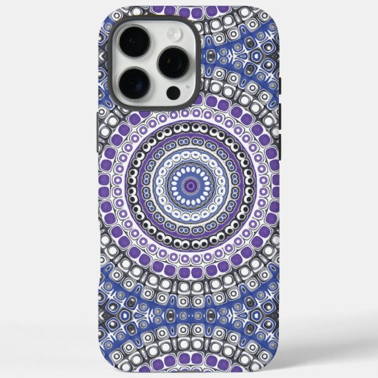 青と紫の曼荼羅幾何学円形パターン Case-Mate iPhoneケース (裏面)