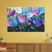 青と紫の朝顔の絵画 アブストラクト キャンバスプリント (インサイチュ (リビング))
