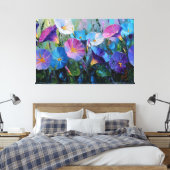 青と紫の朝顔の絵画 アブストラクト キャンバスプリント (インサイチュ (寝室))