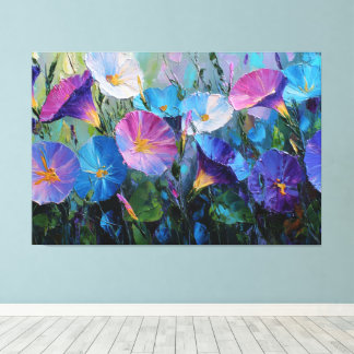 青と紫の朝顔の絵画 アブストラクト キャンバスプリント