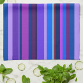 青と紫の水平のストライプ キッチンタオル (折り畳み)