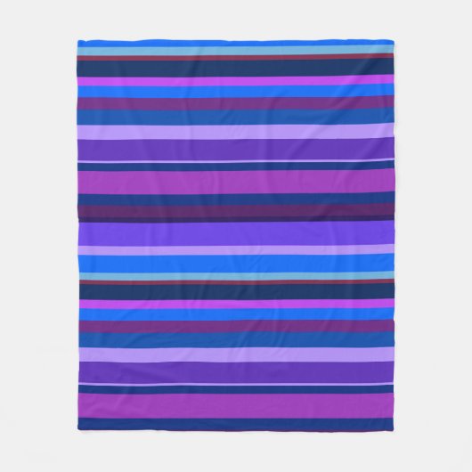 青と紫の水平のストライプ フリースブランケット (正面)