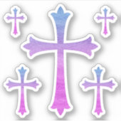 青と紫の水彩のテクスチャで交差 シール (正面)