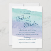 青と紫の水彩洗浄ブライダルシャワー 招待状 (正面)