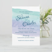 青と紫の水彩洗浄ブライダルシャワー 招待状 (スタンド正面)