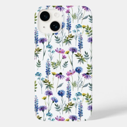 青と紫の水彩画の野の花 Case-Mate iPhoneケース (裏面)