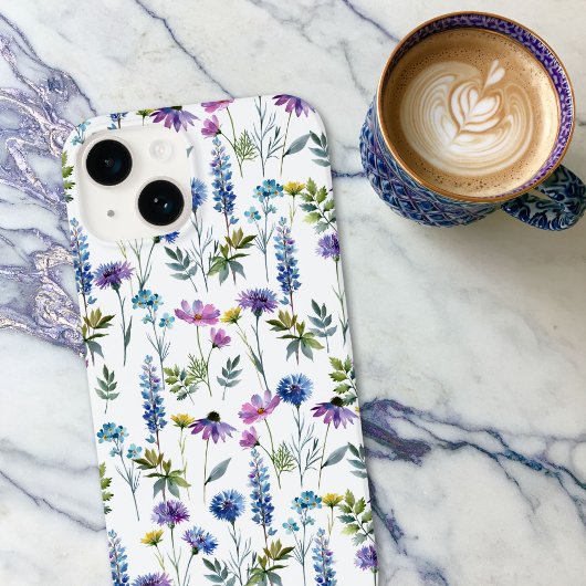 青と紫の水彩画の野の花 Case-Mate iPhoneケース