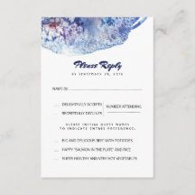 青と紫の水彩結婚式RSVPカード