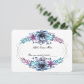 青と紫の水彩花のテーブルプレイスカード 出欠カード (スタンド正面)