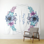 青と紫の水彩花の写真用背景 タペストリー (インサイチュ(横))