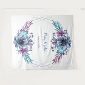 青と紫の水彩花の写真用背景 タペストリー (正面(横))