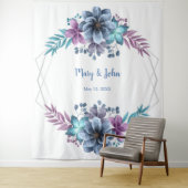 青と紫の水彩花の写真用背景 タペストリー (インサイチュ)
