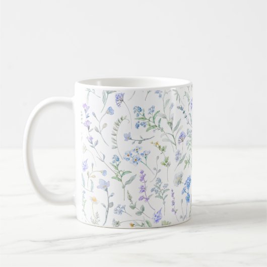青と紫の水彩野の花 コーヒーマグカップ (左)