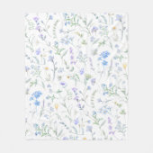 青と紫の水彩野の花 フリースブランケット (正面)