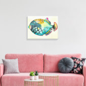 青と紫の水族館魚 キャンバスプリント (インサイチュ (リビング))