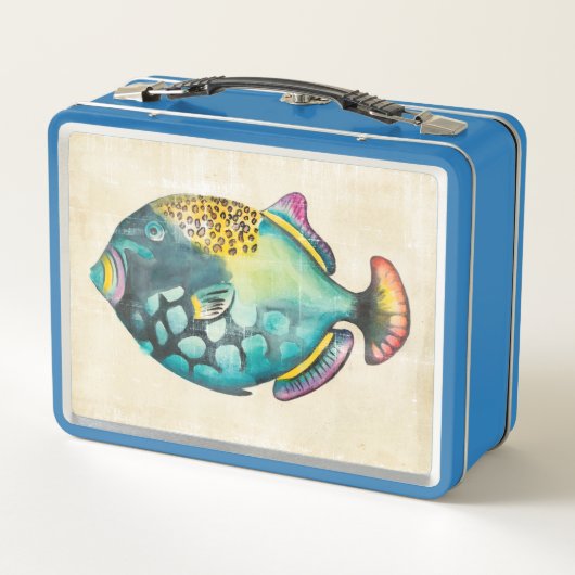 青と紫の水族館魚 メタルランチボックス (裏面)
