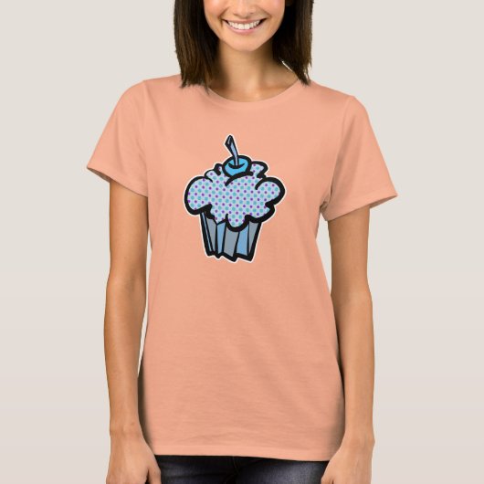 青と紫の水玉模様カップケーキ Tシャツ (正面)