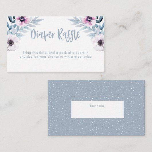 青と紫の水色おむつラッフルチケット エンクロージャーカード (正面/裏面)