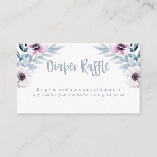 青と紫の水色おむつラッフルチケット エンクロージャーカード (正面)