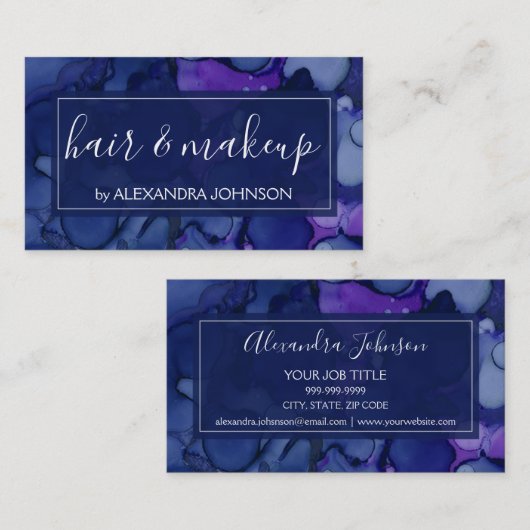 青と紫の水色のインクスプラッシュ 名刺 (正面/裏面)