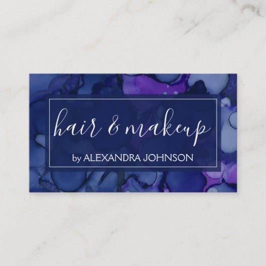 青と紫の水色のインクスプラッシュ 名刺 (正面)