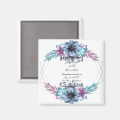 青と紫の水色のフローラ保存日付 マグネット (正面/裏面)