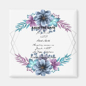 青と紫の水色のフローラ保存日付 マグネット (正面)