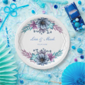 青と紫の水色のフローラ結婚 ペーパープレート (パーティー)