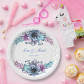 青と紫の水色のフローラ結婚 ペーパープレート (パーティー)