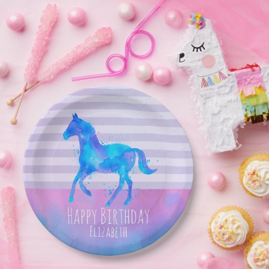 青と紫の水色のワイルドホース誕生日 ペーパープレート (パーティー)