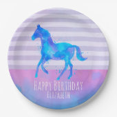 青と紫の水色のワイルドホース誕生日 ペーパープレート (正面)