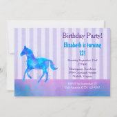 青と紫の水色のワイルドホース誕生日 招待状 (正面)